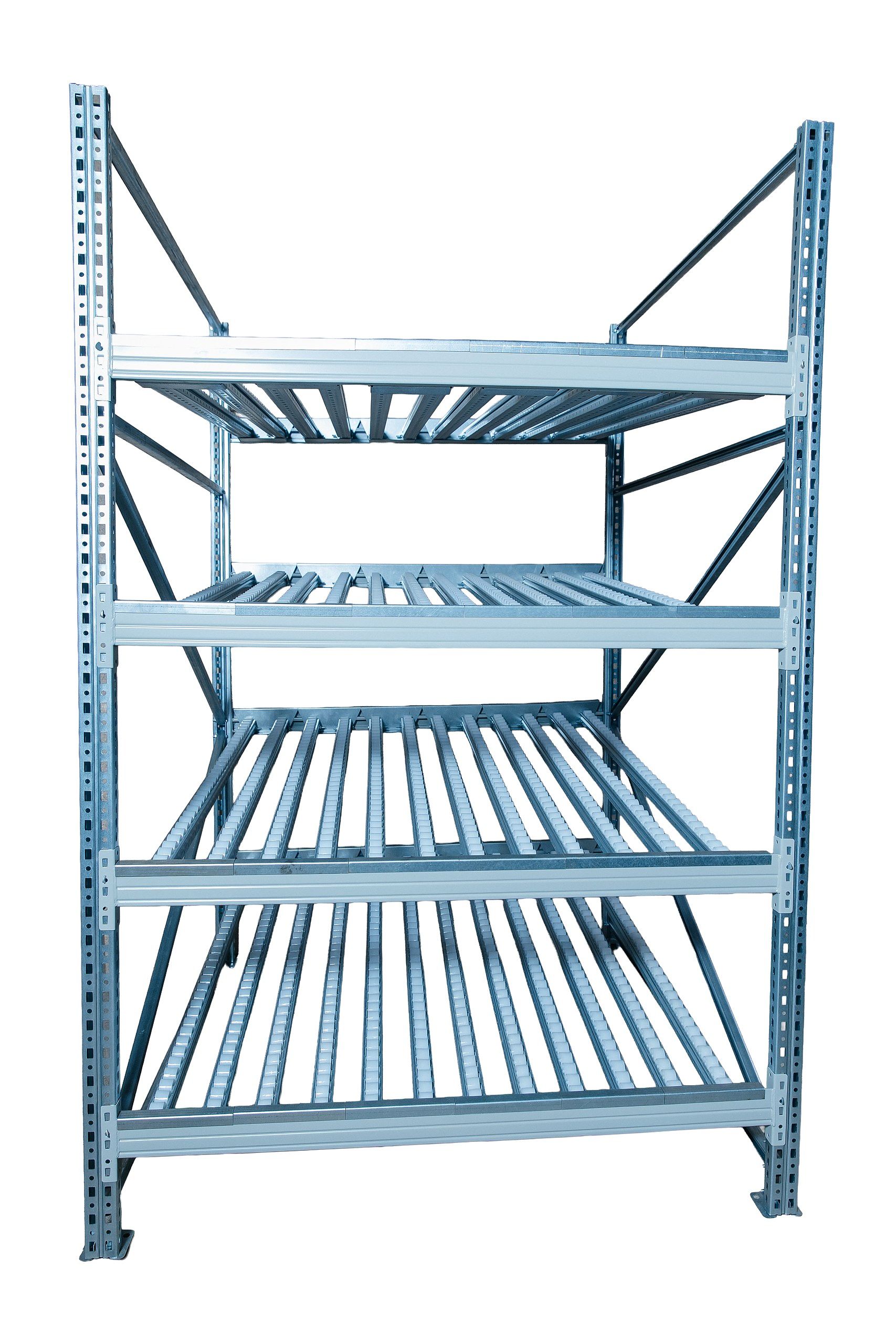 Гравитационные стеллажи с роликовыми полками — в наличии! FIFO-хранение