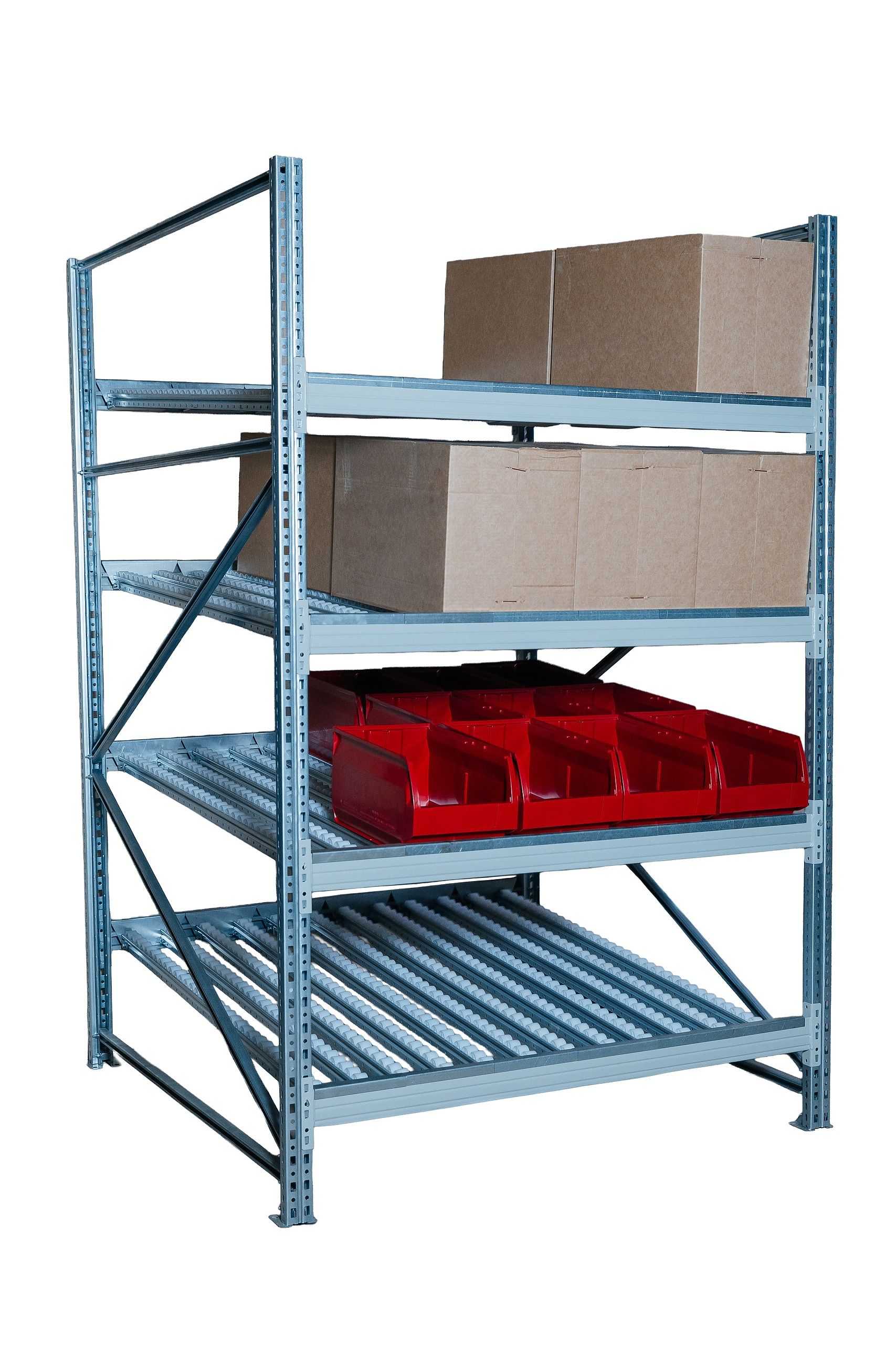 Гравитационные стеллажи с роликовыми полками — в наличии! FIFO-хранение