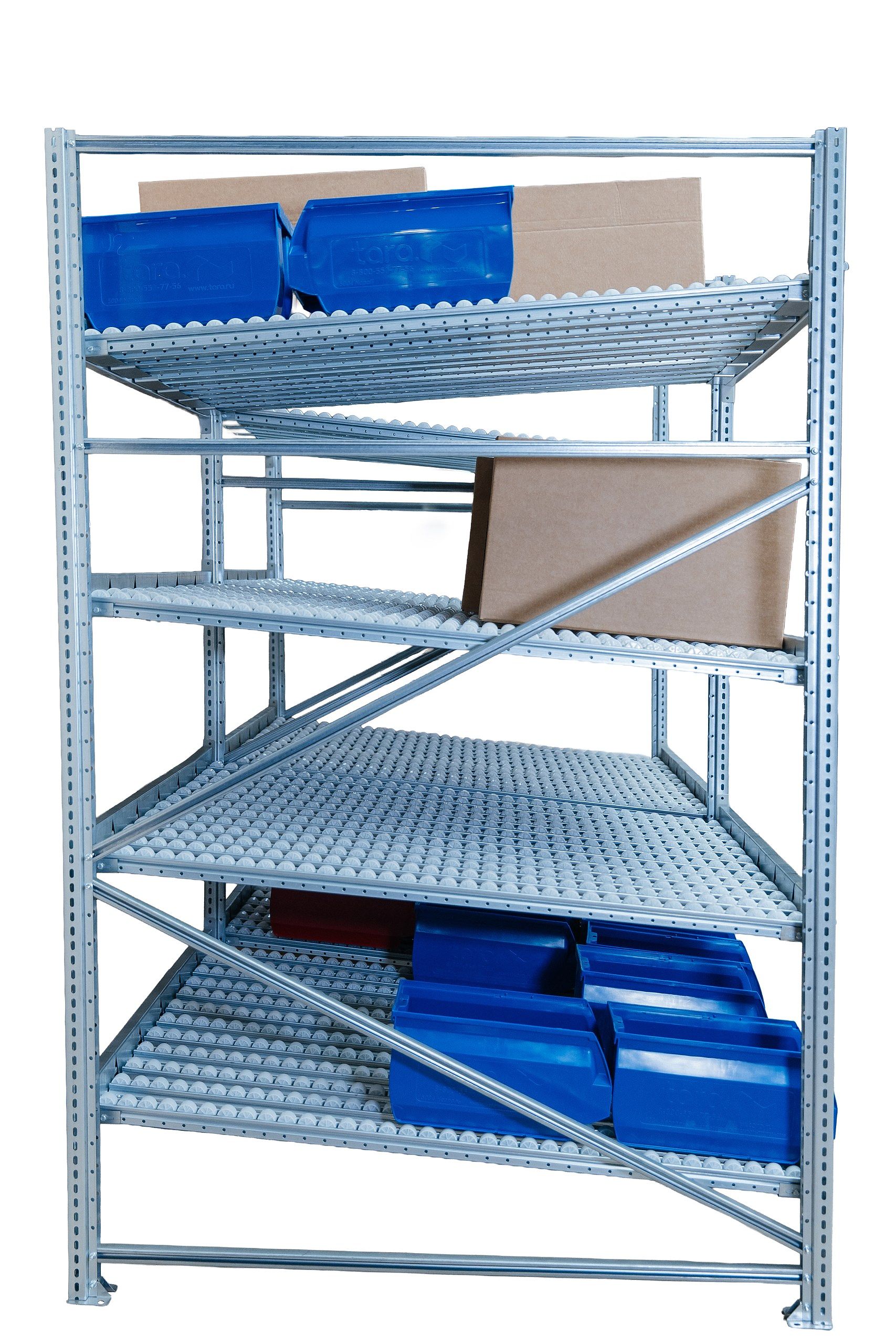 Гравитационные стеллажи с роликовыми полками — в наличии! FIFO-хранение