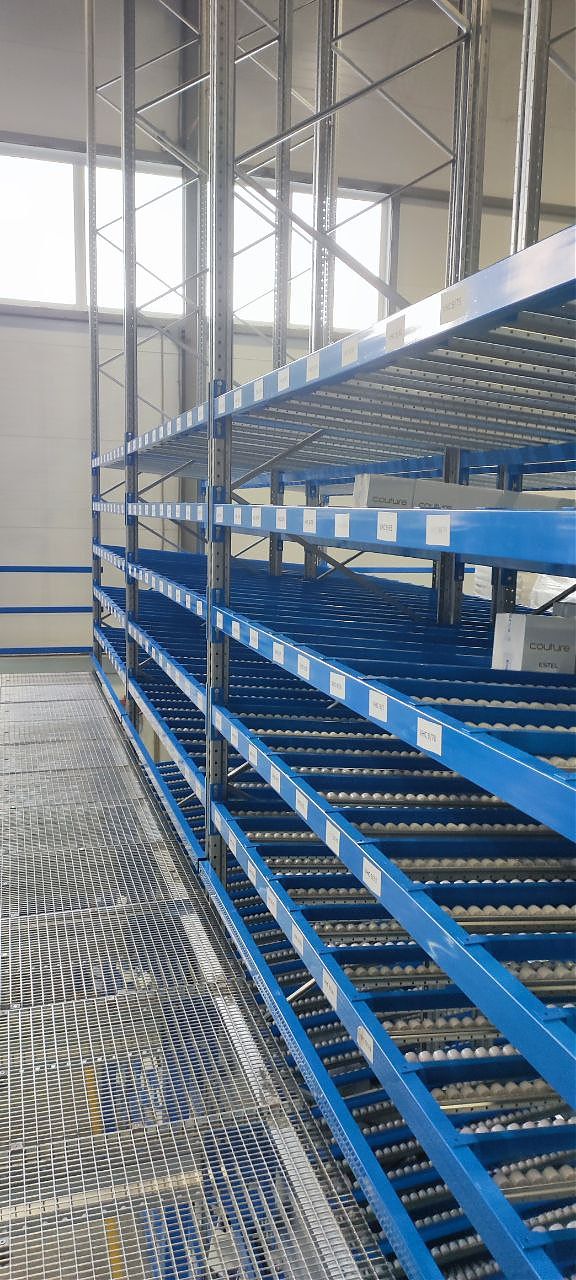 Платформенный мезонин с гравитационными полками — удвоение площади подбора в существующем складе